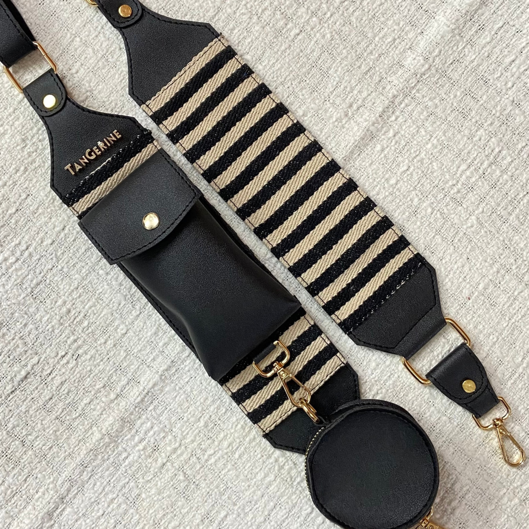 Black &amp; White Stripes Pochette Belt with Phone Case