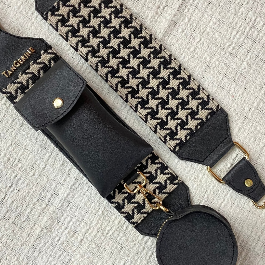 Black Pouch + Black & White Vintage Small Print Pochette Belt.