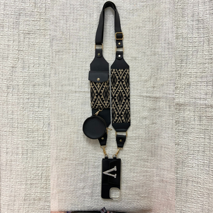 Black with Black Diamond Cloth on Pocket Pochette Belt with phone case