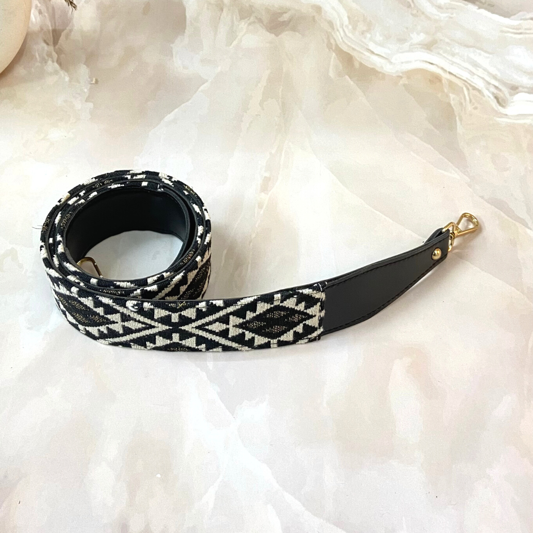 Black with Black &amp; White Diamond Shoulder Strap