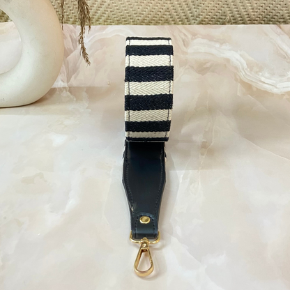 Black with Black &amp; White Stripes Shoulder Strap