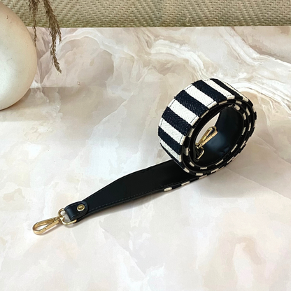 Black with Black &amp; White Stripes Shoulder Strap