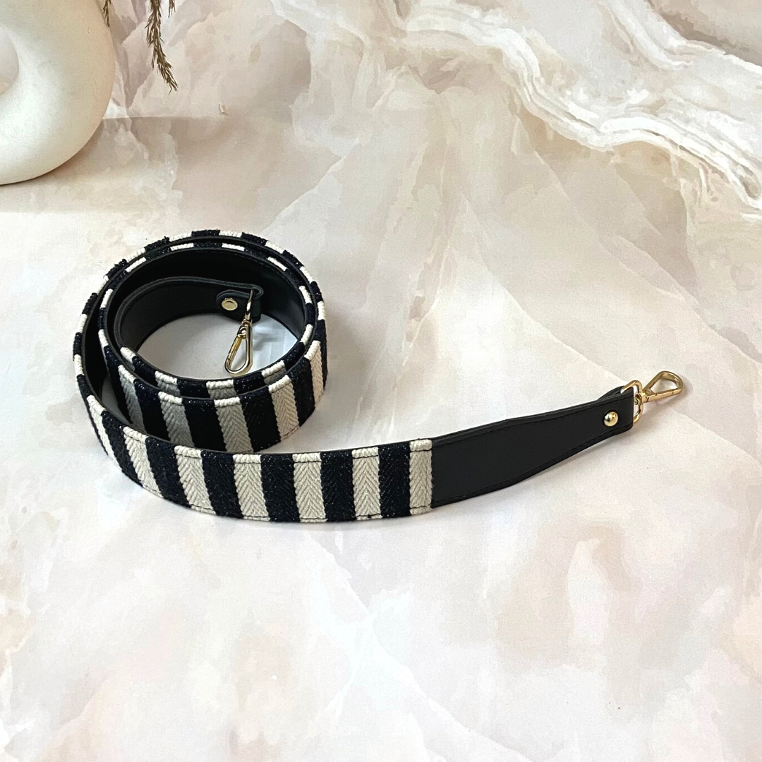 Black with Black &amp; White Stripes Shoulder Strap