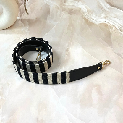 Black with Black &amp; White Stripes Shoulder Strap