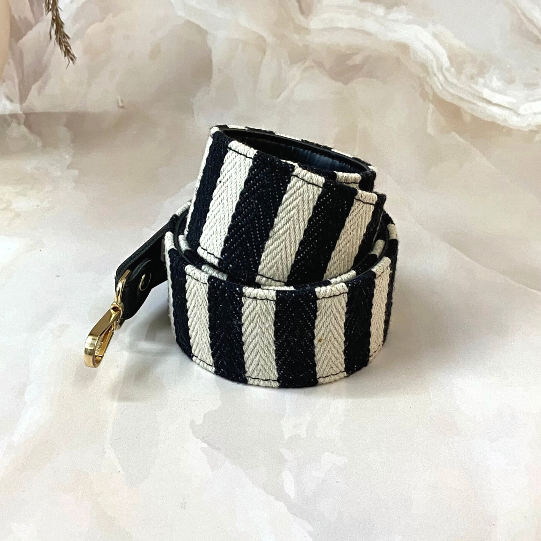 Black with Black &amp; White Stripes Shoulder Strap