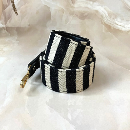 Black with Black &amp; White Stripes Shoulder Strap