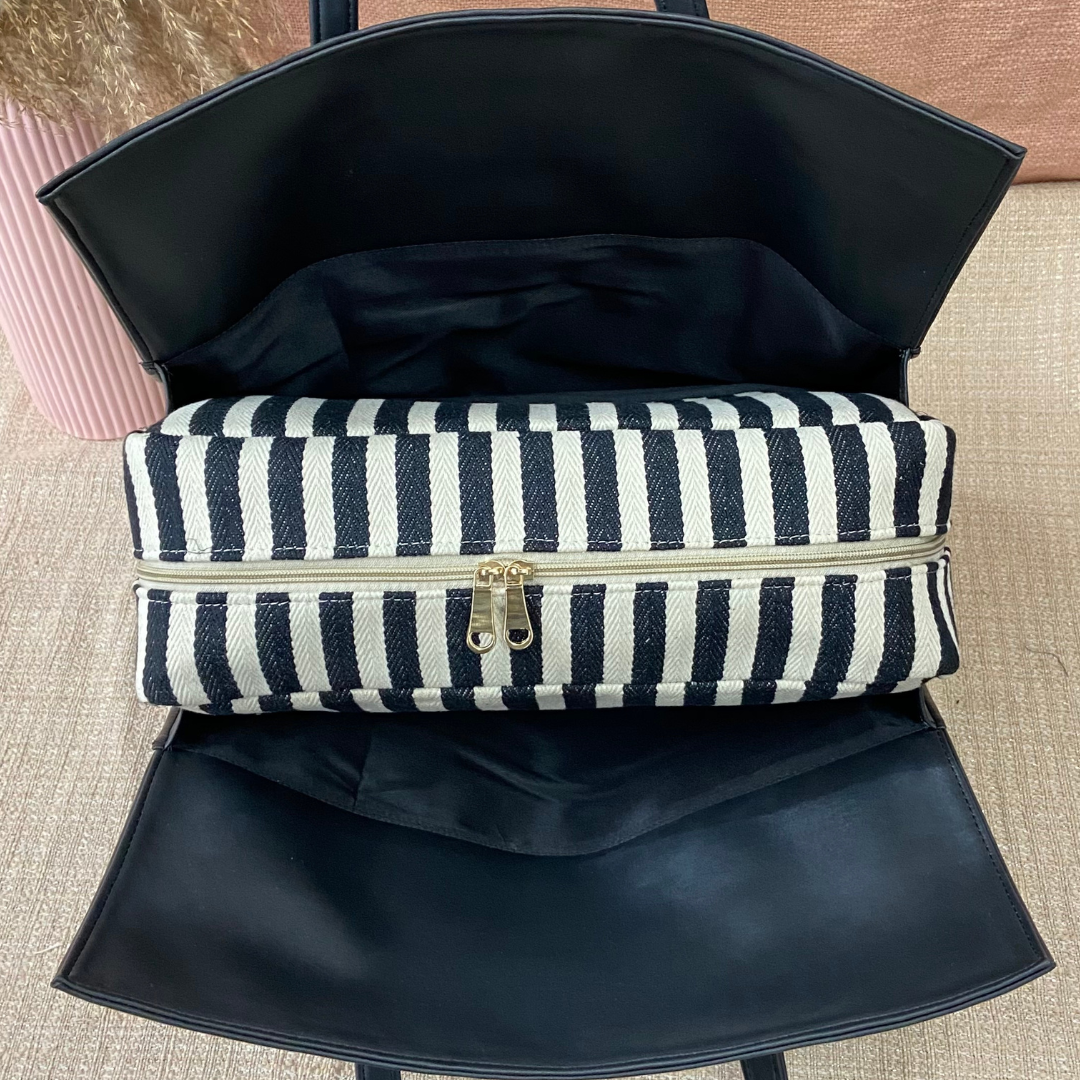 Black with Black &amp; White Stripes Leera 16inch Bag