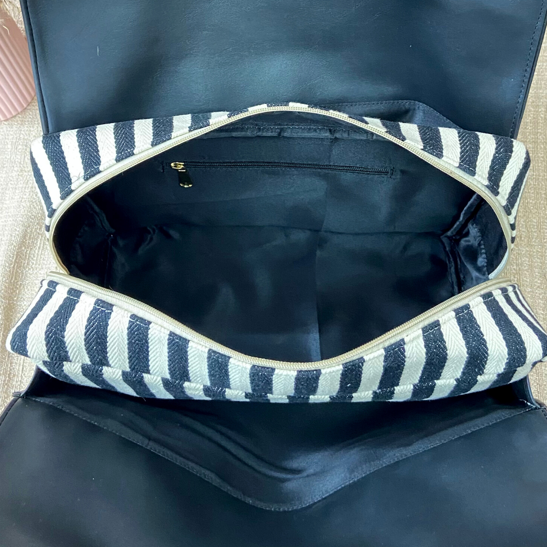 Black with Black &amp; White Stripes Leera 16inch Bag