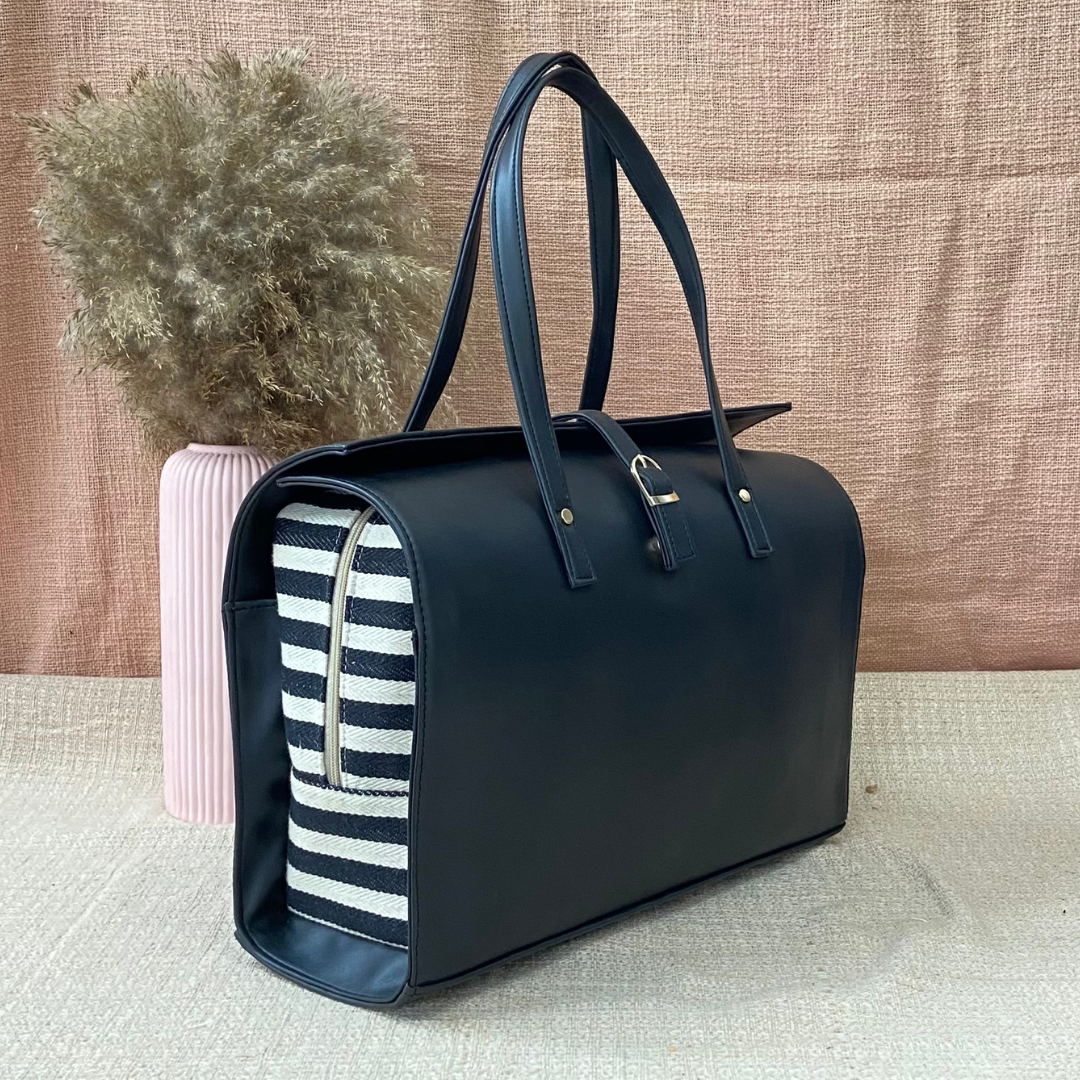 Black with Black &amp; White Stripes Leera 16inch Bag