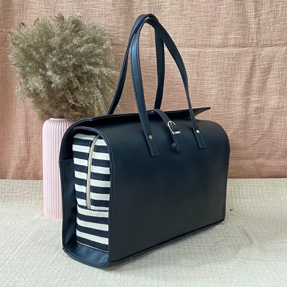 Black with Black &amp; White Stripes Leera 16inch Bag