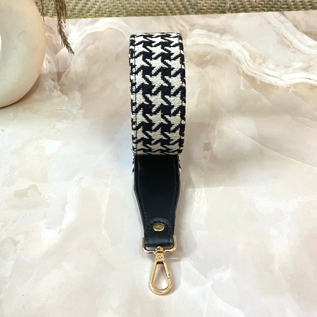 Black with Black &amp; White Vintage Small Print Shoulder Strap