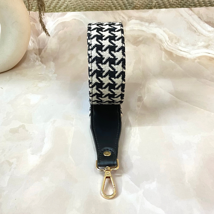 Black with Black &amp; White Vintage Small Print Shoulder Strap