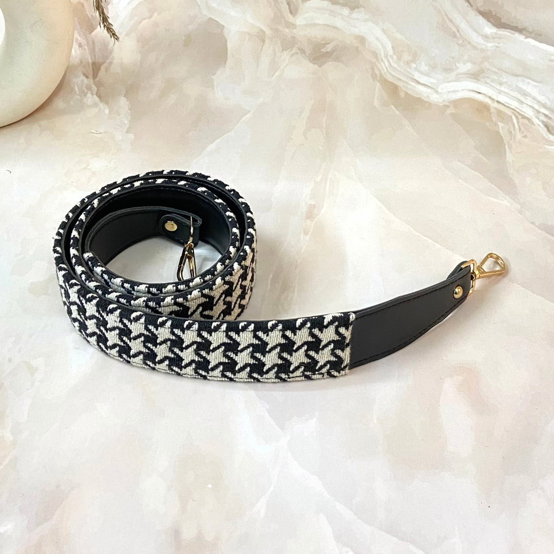 Black with Black &amp; White Vintage Small Print Shoulder Strap