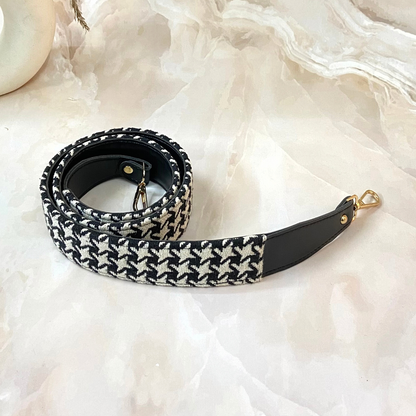 Black with Black &amp; White Vintage Small Print Shoulder Strap