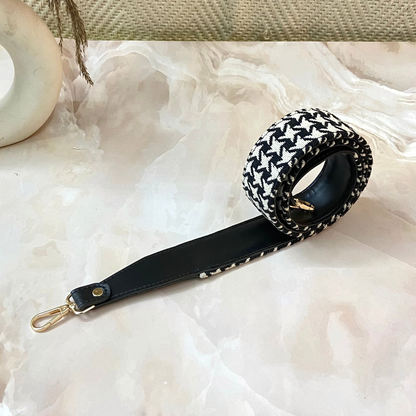 Black with Black &amp; White Vintage Small Print Shoulder Strap
