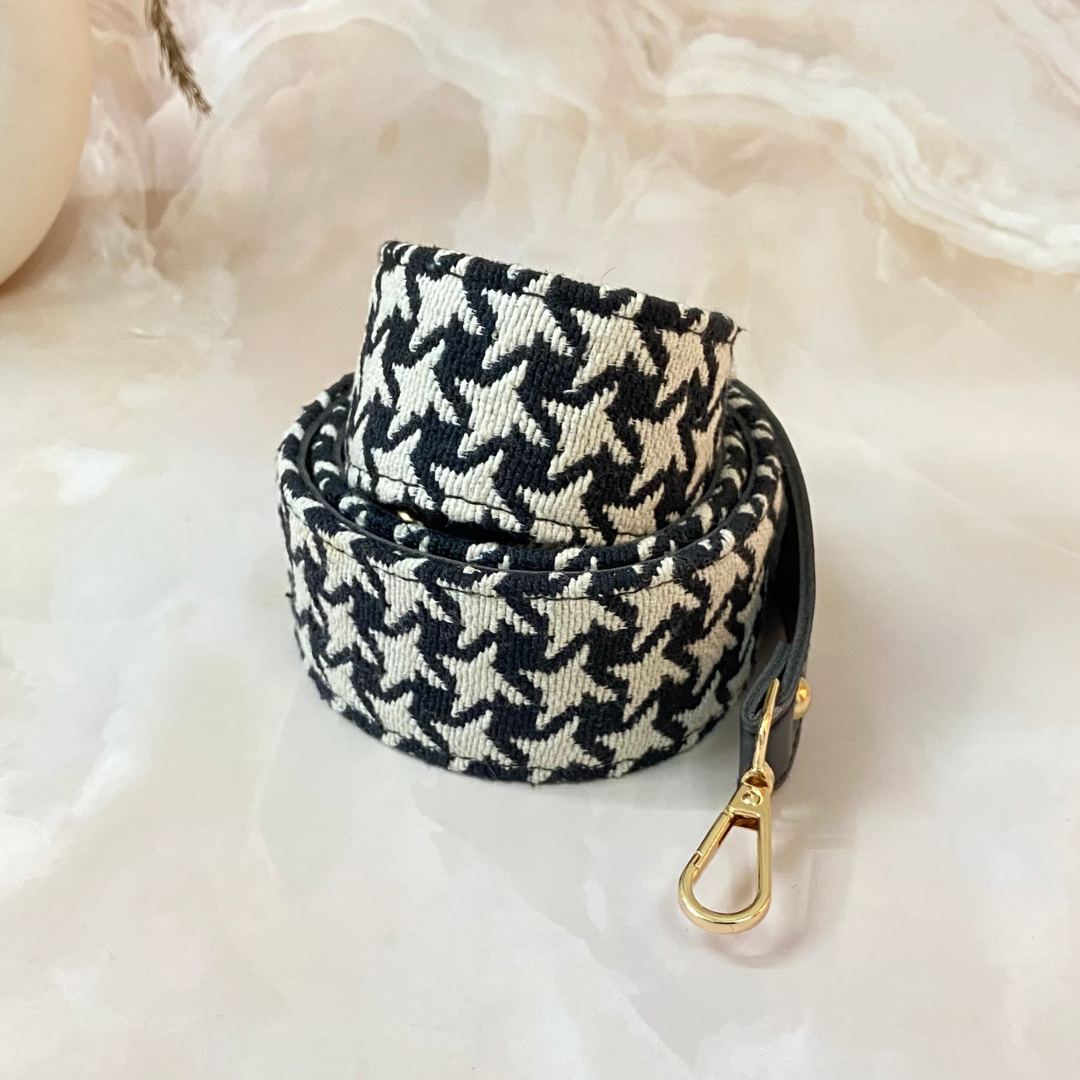 Black with Black &amp; White Vintage Small Print Shoulder Strap