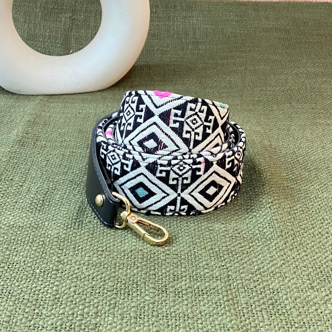 Black with Mint Green &amp; Pink Diamond Shoulder Strap