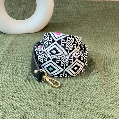 Black with Mint Green &amp; Pink Diamond Shoulder Strap