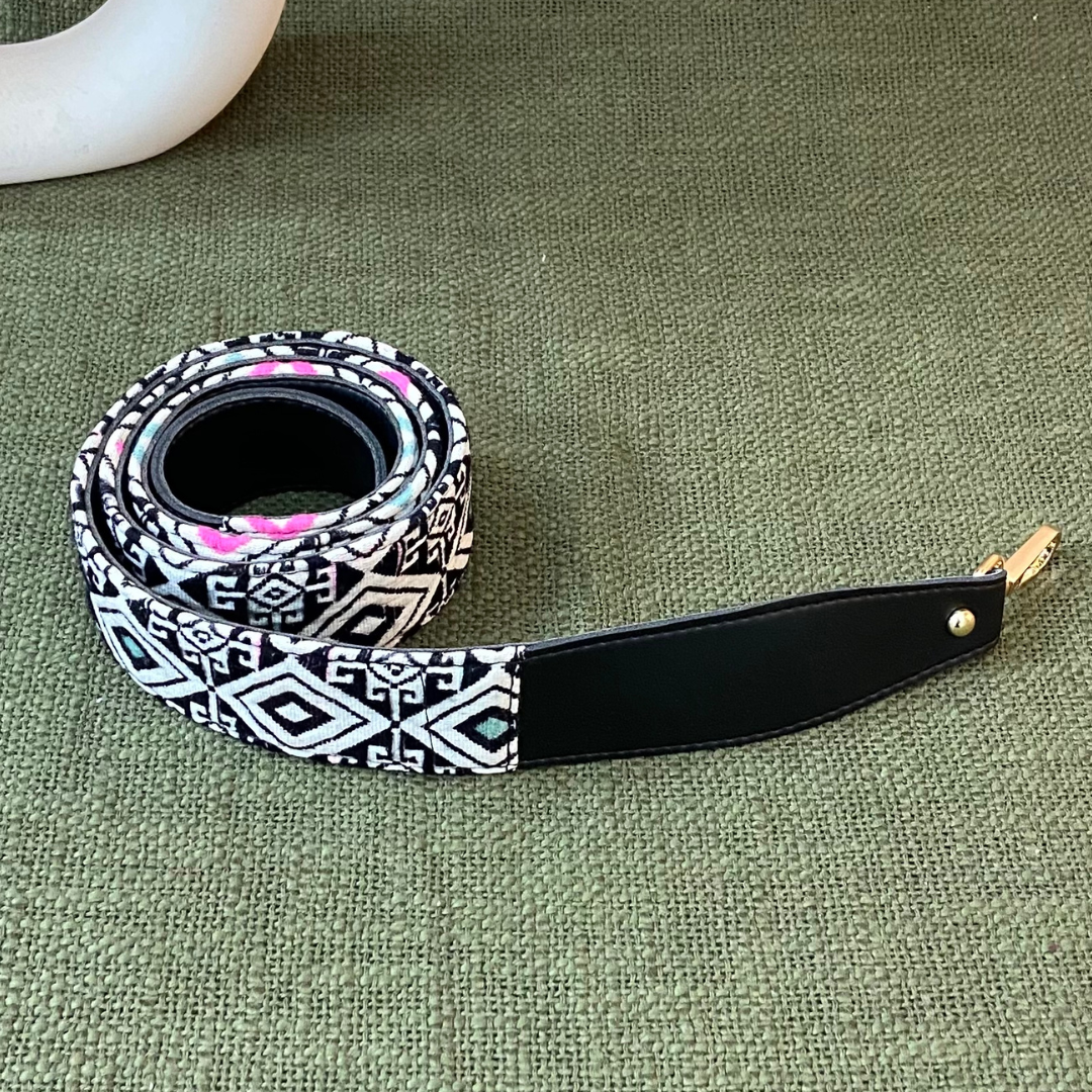 Black with Mint Green &amp; Pink Diamond Shoulder Strap