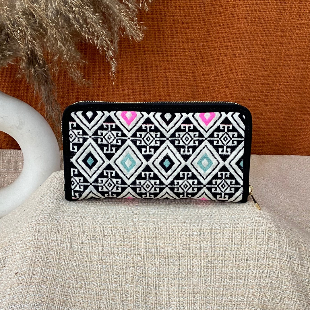Black with Pink &amp; Mint Diamond Big Wallet