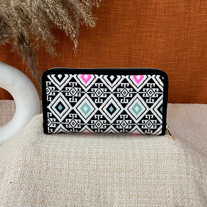 Black with Pink &amp; Mint Diamond Big Wallet