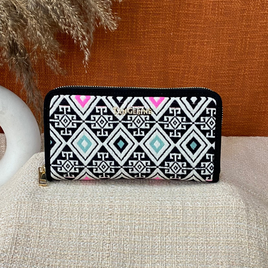 Black with Pink &amp; Mint Diamond Big Wallet