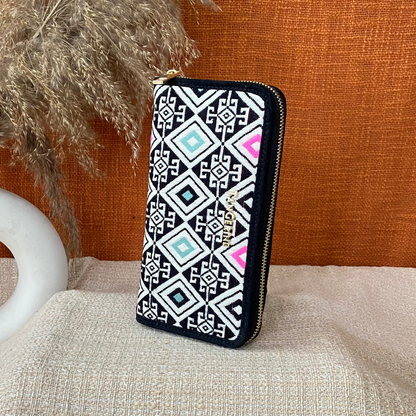 Black with Pink &amp; Mint Diamond Big Wallet