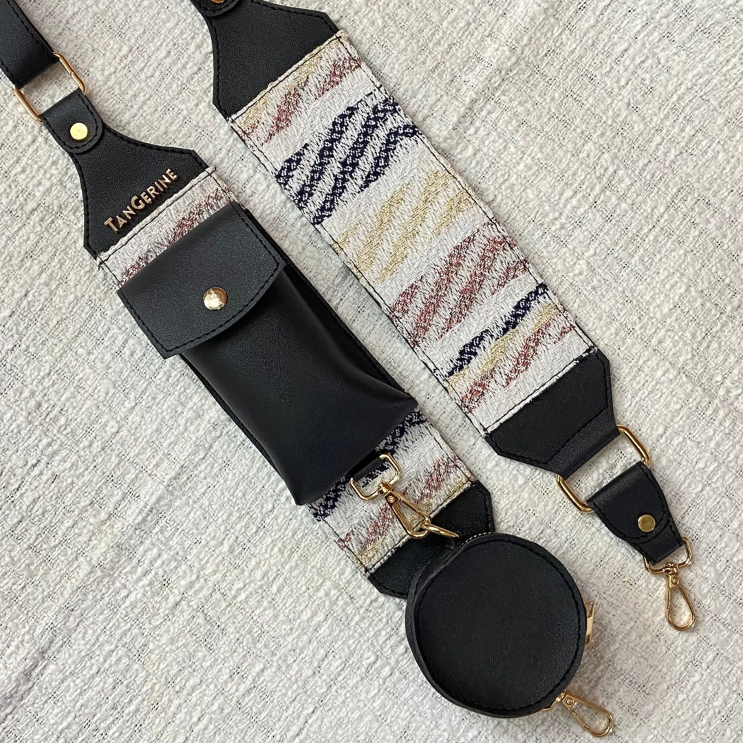 Black with White Tribal Pochette Belt with Phone Case