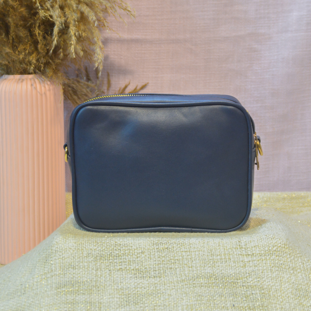 Blue Dual Compartment Bag with Blue Colourful Wave Belt + Mini Wallet Combo