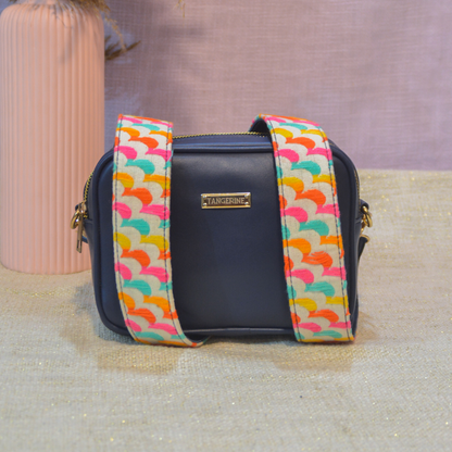Blue Dual Compartment Bag with Blue Colourful Wave Belt