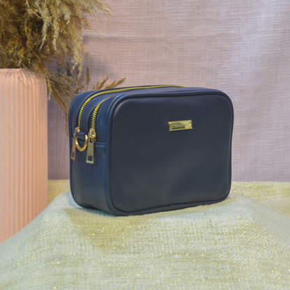 Blue Dual Compartment Bag with Blue Colourful Wave Belt