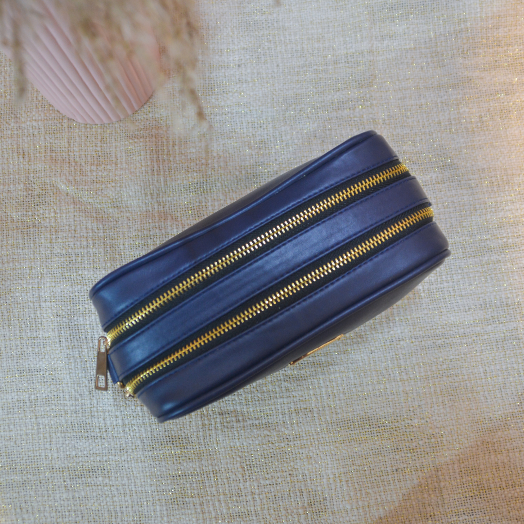 Blue Dual Compartment Bag with Blue Bullet Belt.