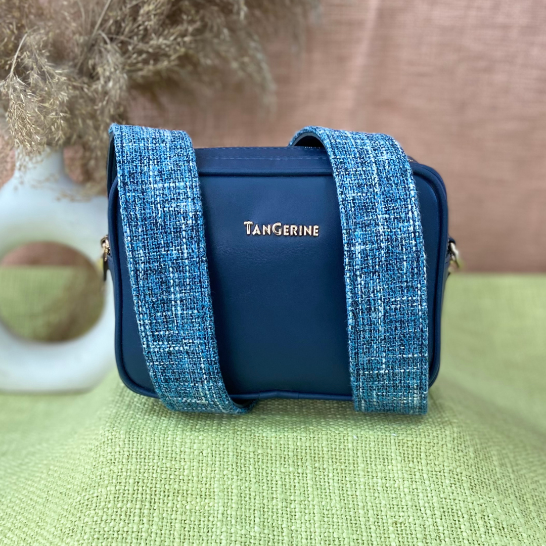 Blue Dual Compartment Bag with Midnight Blue Belt + Big Wallet Combo