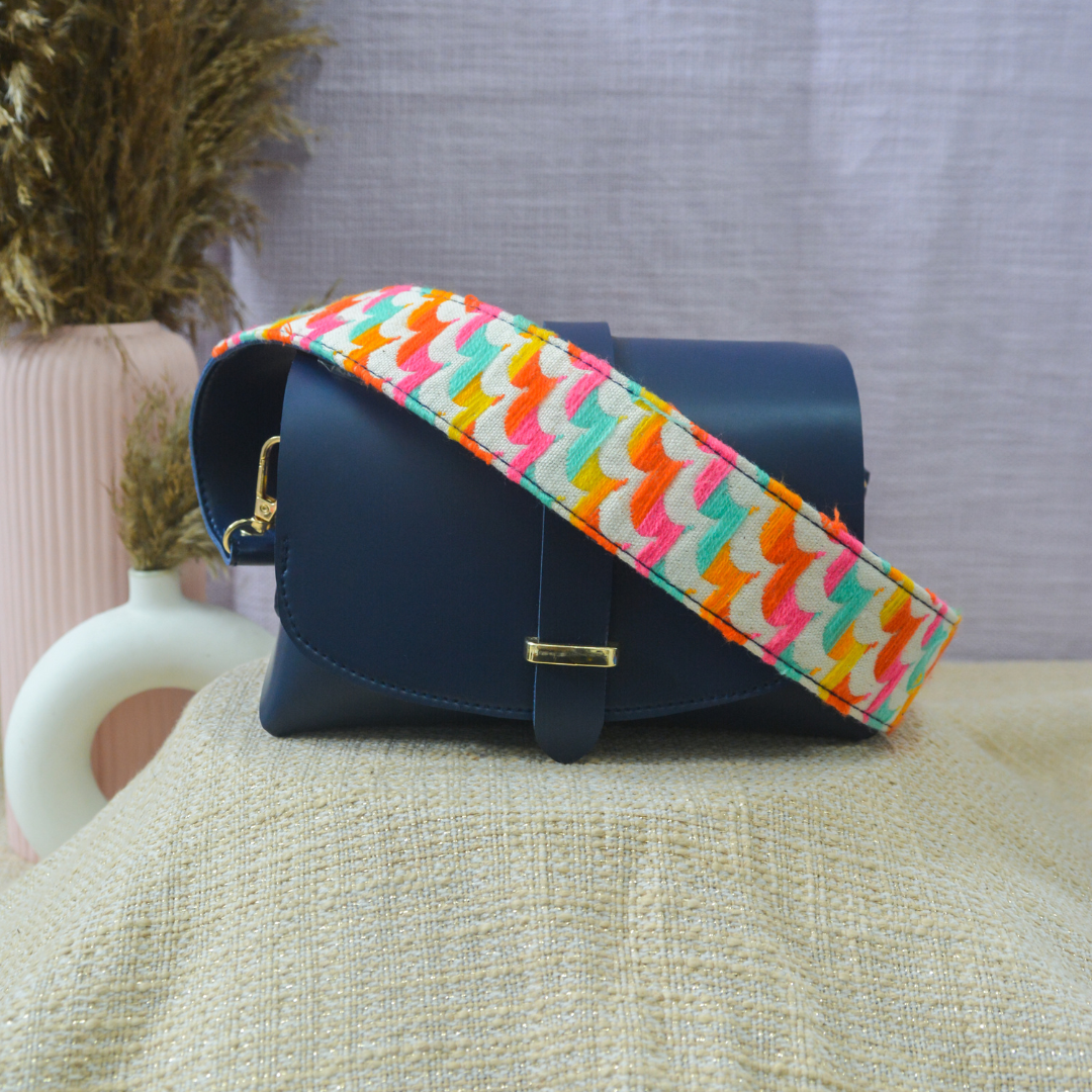Dark Blue Eva Bag with Colorful Wave Belt + Big &amp; Small Wallet Combo