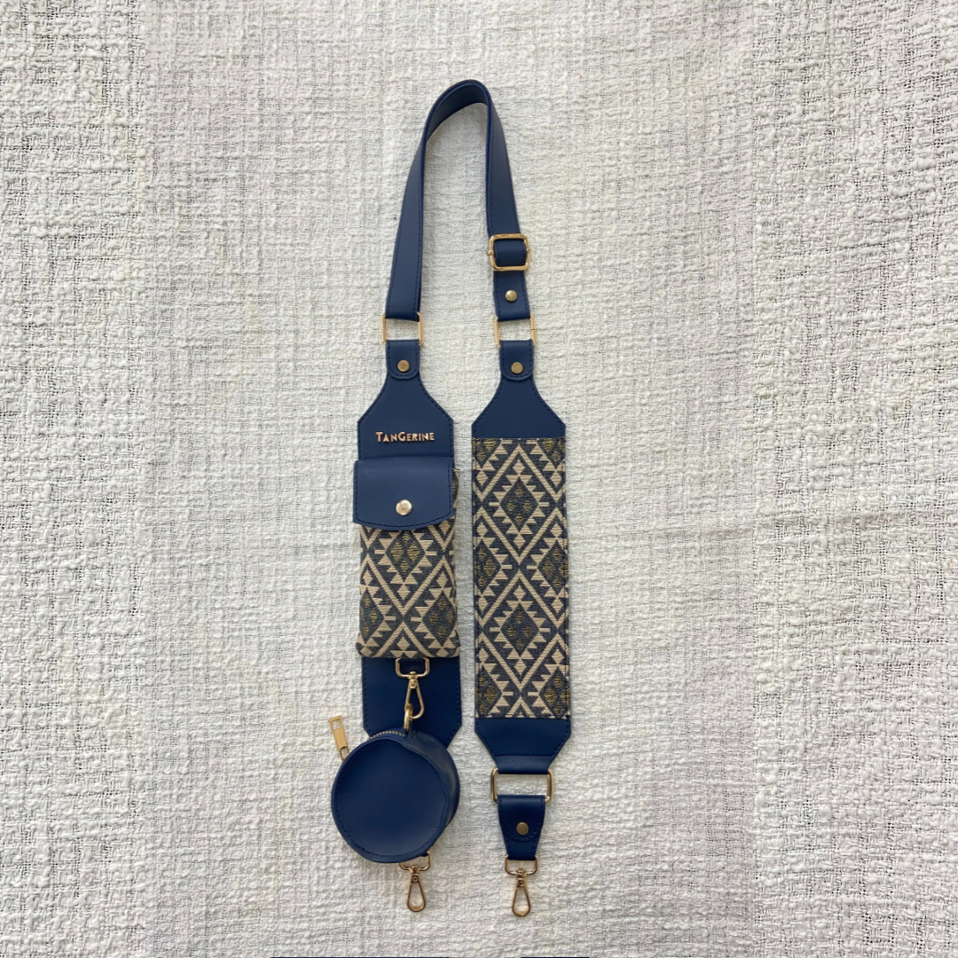 Blue Light Black Diamond Cloth On Pocket Pochette Belt