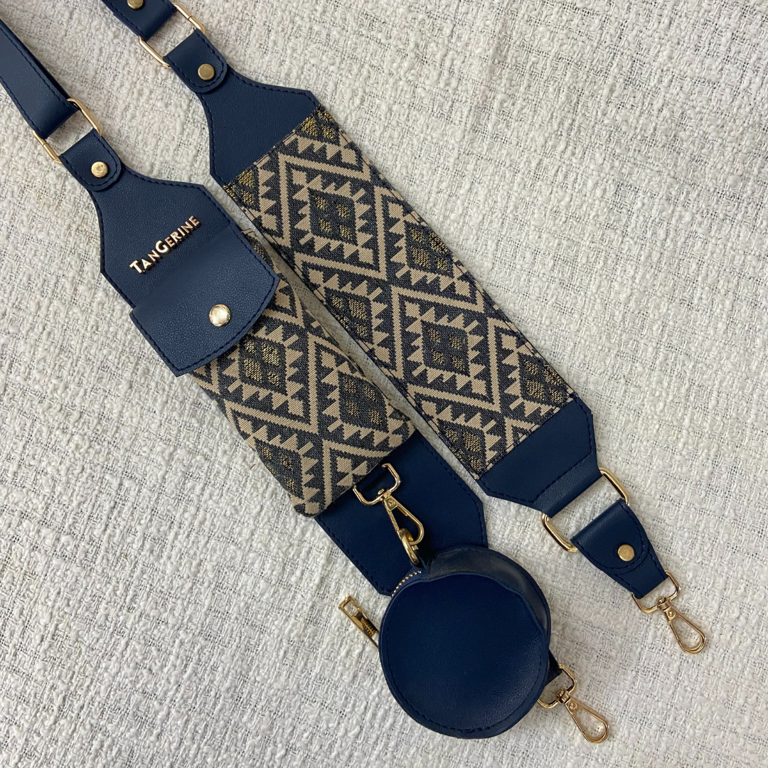 Blue Light Black Diamond  Cloth On Pocket Pochette Belt with phone Case