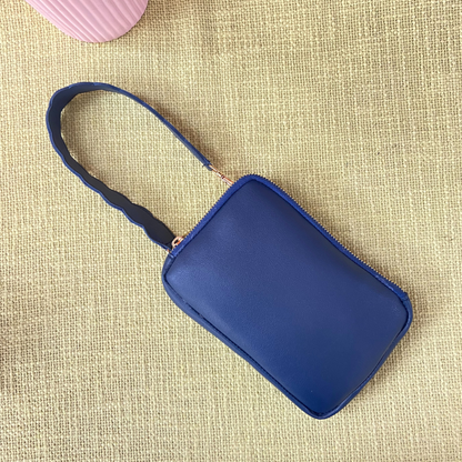 Blue Pouch + Blue with Light Black Diamond Design Cloth on Pocket Pochette Belt