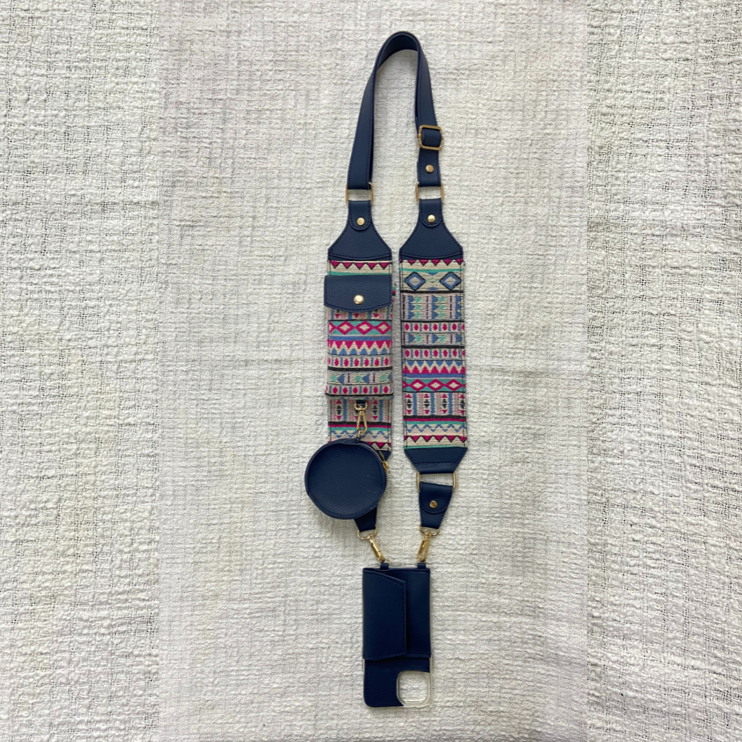 Blue Purple Pop Cloth on Pocket Pochette with Phone Case