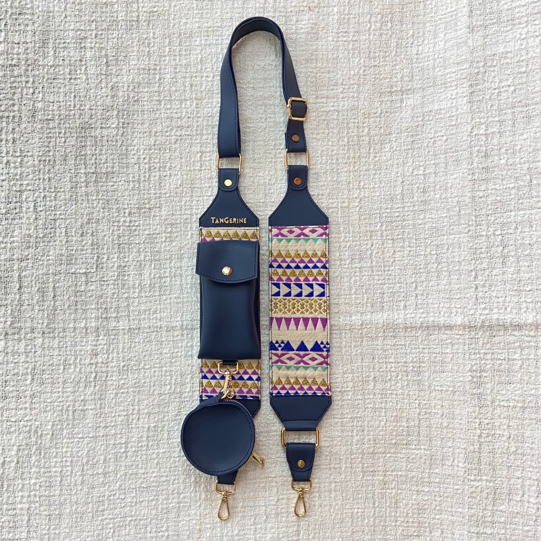 Blue with Multi-color Triangles Pochette Belt with Phone Case