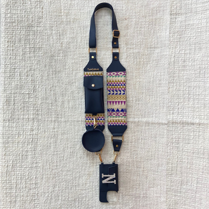 Blue Dual Compartment+ Blue Multi-Color Triangle  Pochette Belt with Phone Case