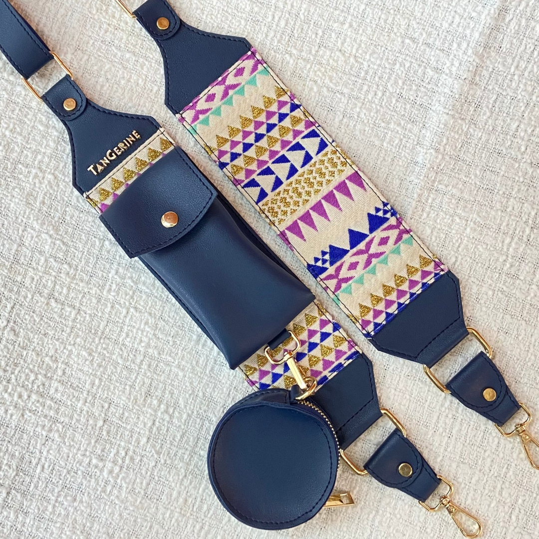 Blue Dual Compartment+ Blue Multi-Color Triangle  Pochette Belt with Phone Case