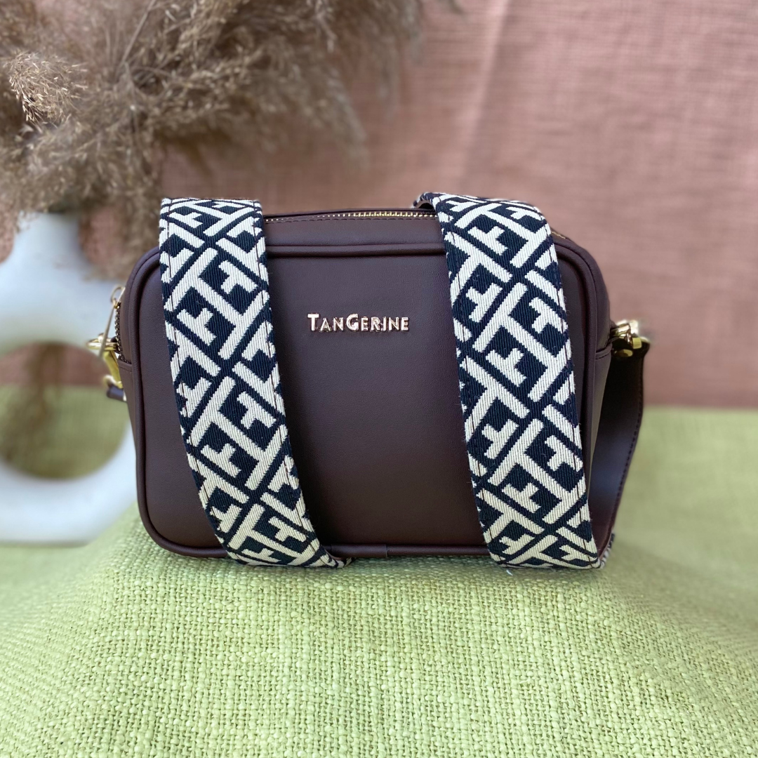 Brown Dual Compartment Sling Bag with Black T-Shape Belt + Big Wallet Combo
