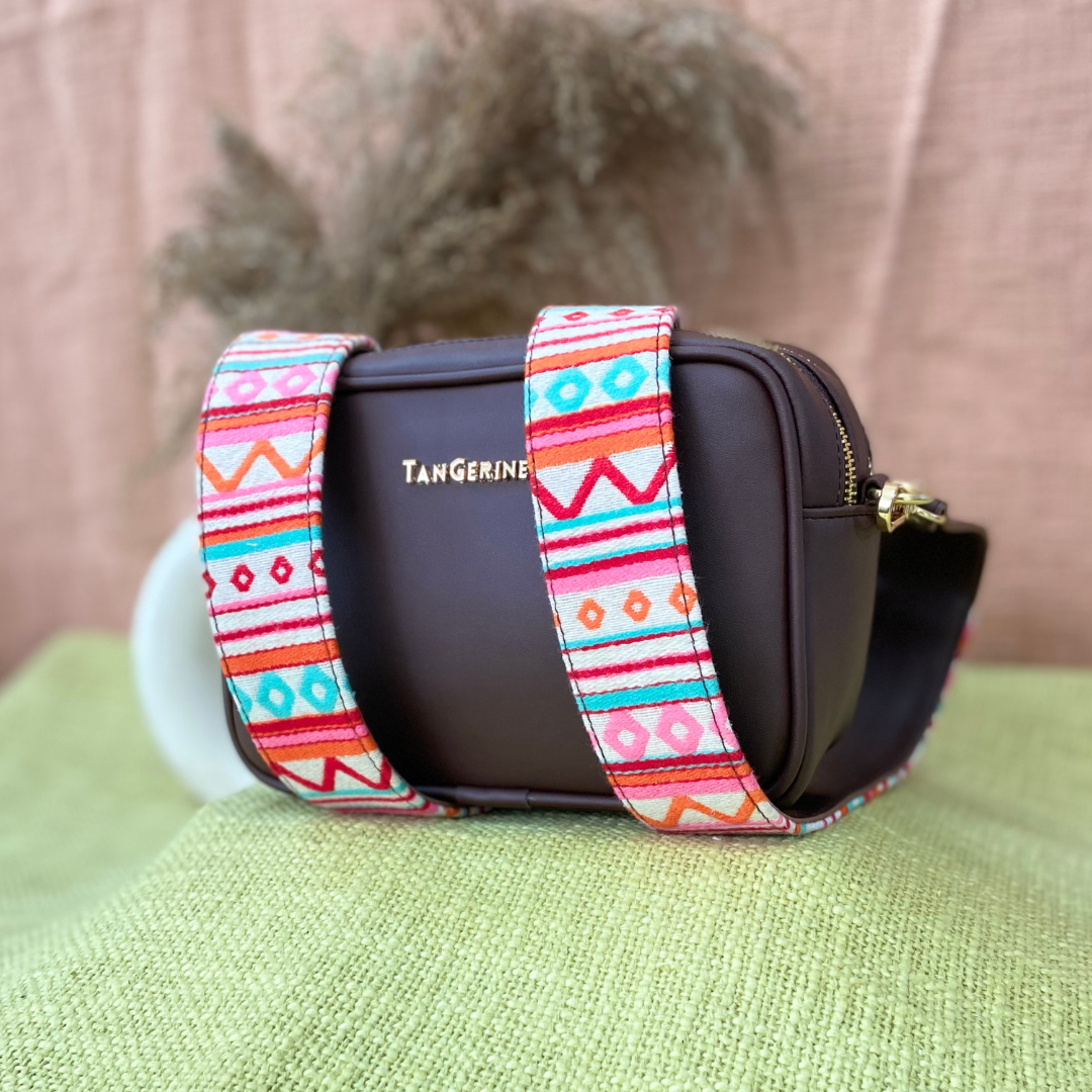 Brown Dual Compartment Sling Bag with Boho Belt