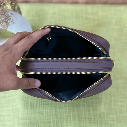 Brown Dual Compartment Sling Bag with Tribal Belt