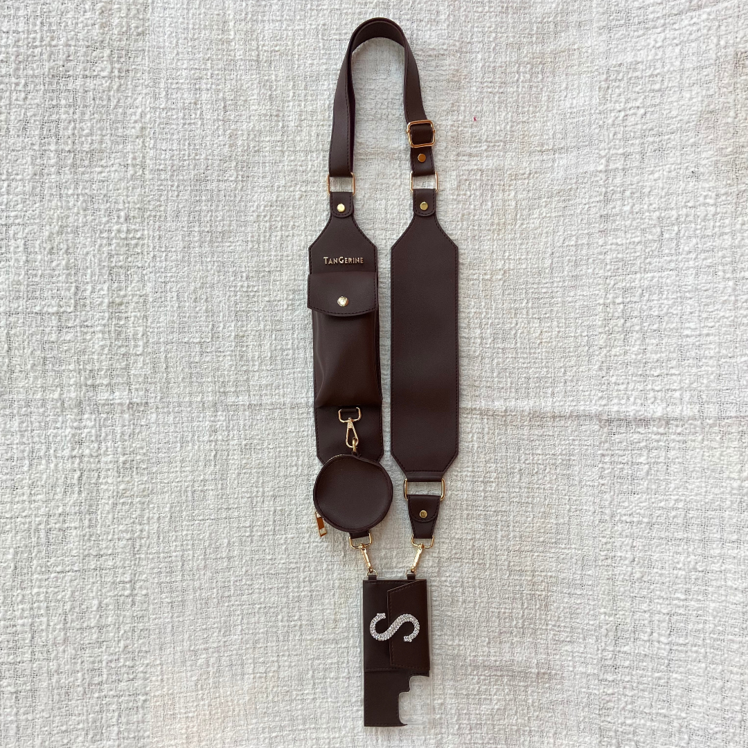 Brown Dual Compartment + Brown Plain Pochette Belt with Phone Case