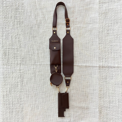 Brown Dual Compartment + Brown Plain Pochette Belt with Phone Case