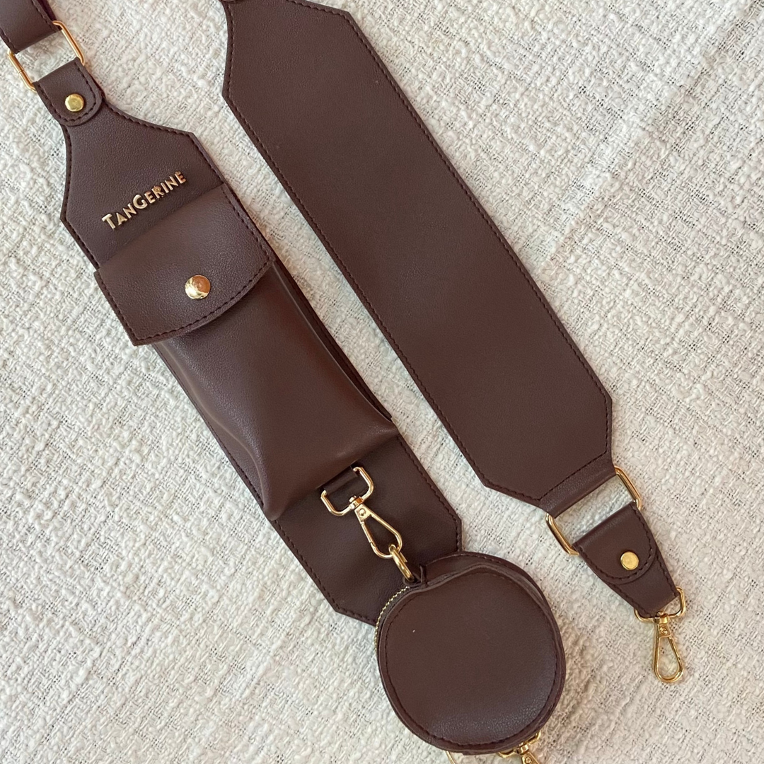 Brown Dual Compartment + Brown Plain Pochette Belt with Phone Case