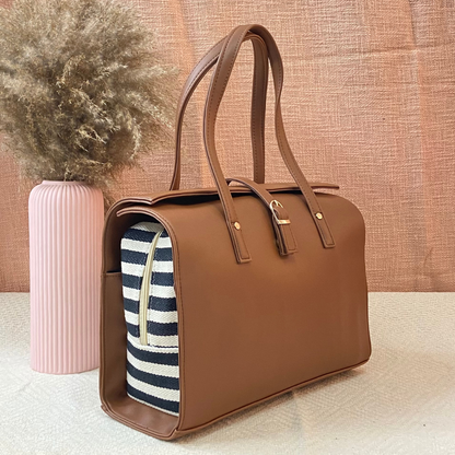 Brown with Black &amp; White Stripes Leera 14inch Bag