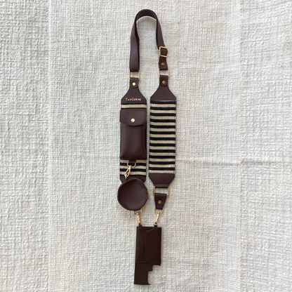 Brown with Black &amp; White Stripes Pochette Belt with Phone Case