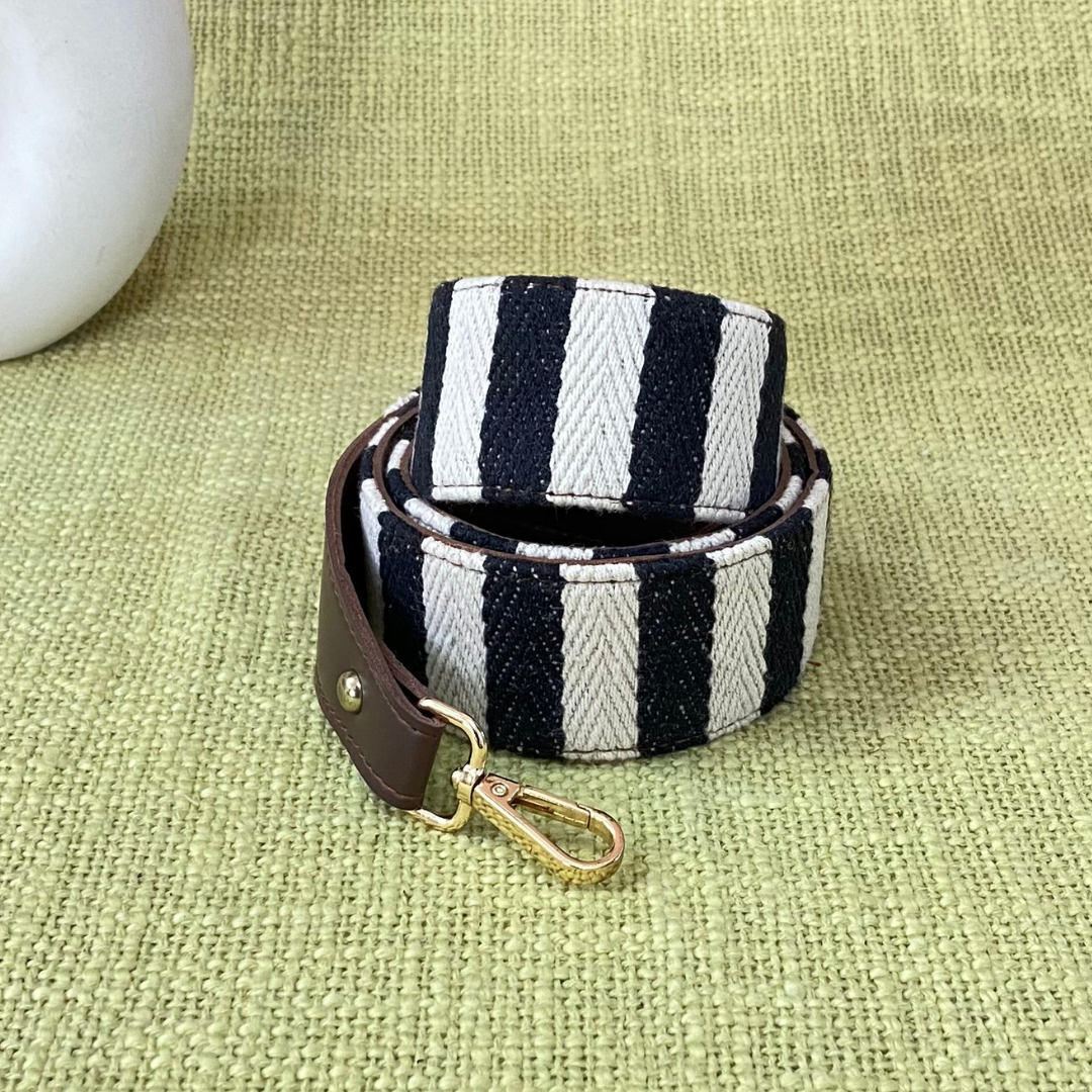 Brown with Black &amp; White Stripes Shoulder Strap